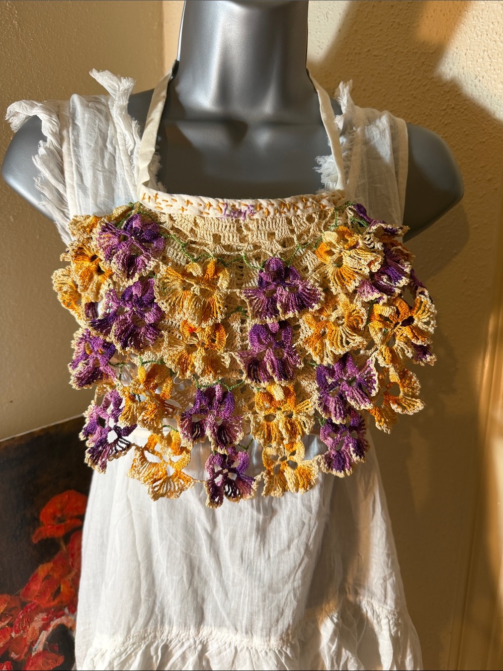 Handmade - OOAK - JABOT - Pansies - OSFM